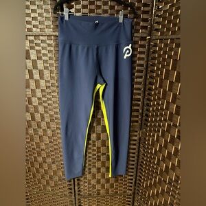 Peloton High Waist Leggings XXL Navy Blue Neon Yellow Stripe Stretch